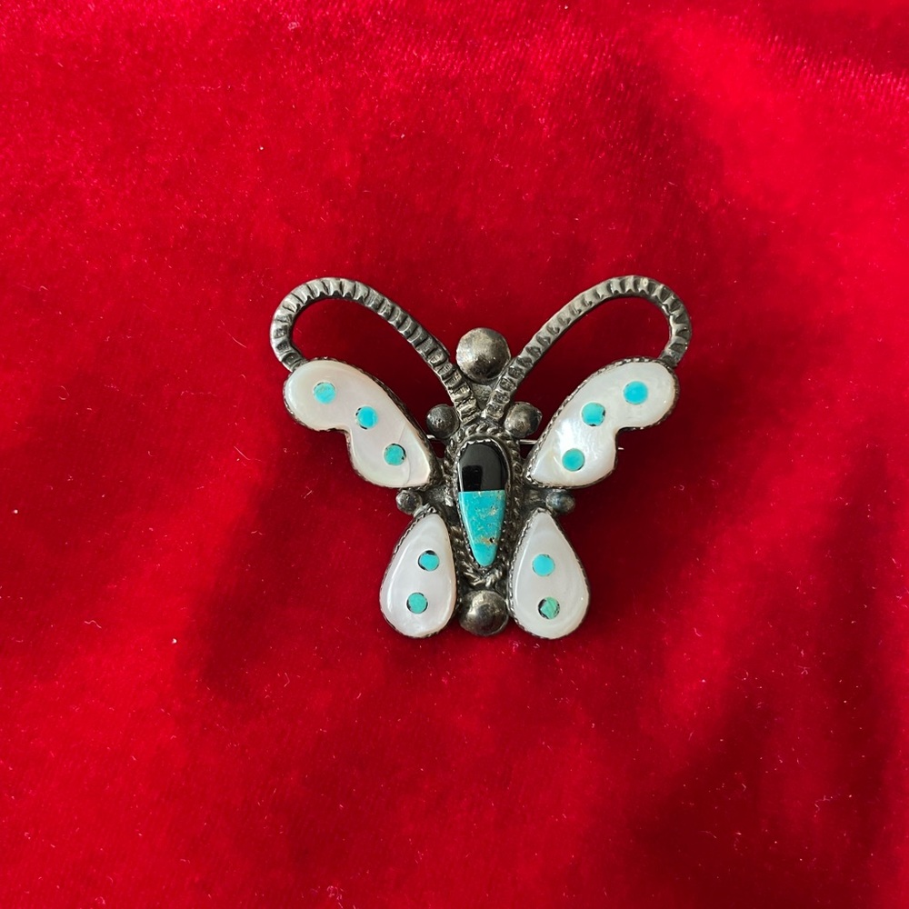 Zuni Sterling Silver Howard Leekela “book piece” Mosaic Inlay Butterfly Brooch - Picture 5 of 8
